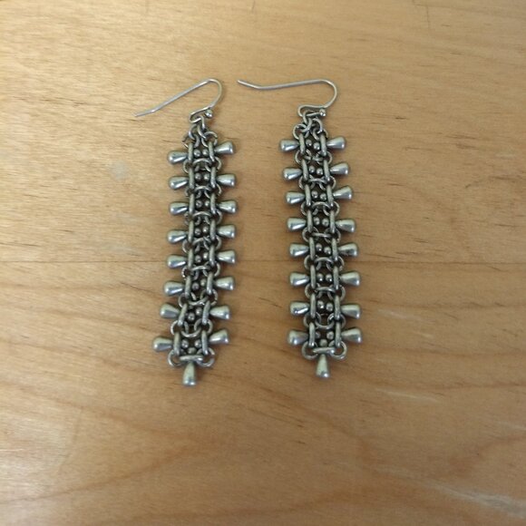 Lia Sophia Monorail Silver Tone Dangle Earrings Chain Link Matte Silver Tone - Picture 2 of 4